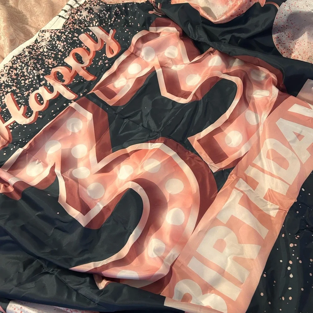 Happy 33rd Birthday Backdrop - Pink and Black Party Decoration